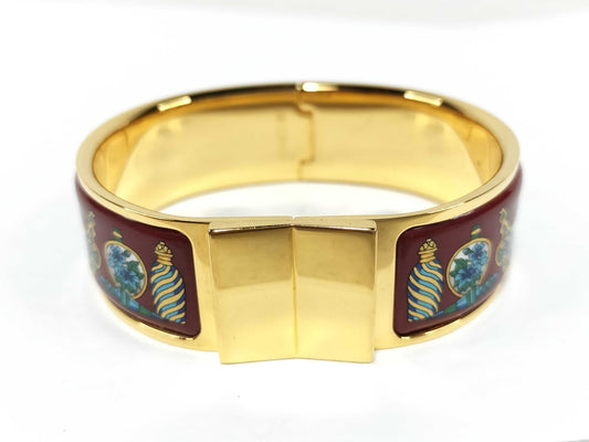 HERMES GM Click Enamel Bangle in Red/Gold