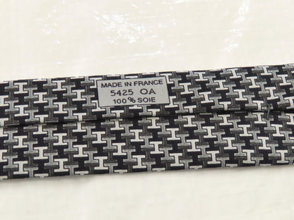 HERMES HERMES Silk H Logo All-Over Print Tie White/Black/Gray Tie