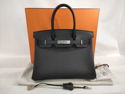 HERMES Birkin 30 Epsom Black Stainless Steel Handbag with Z Stamp