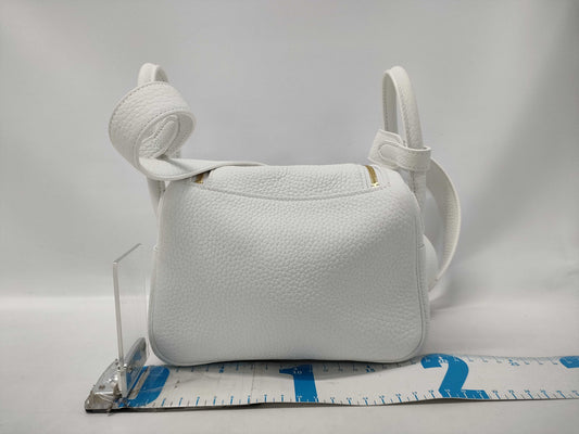 HERMES Lindy Mini Taurillon Clemence New White GP W Stamp Handbag