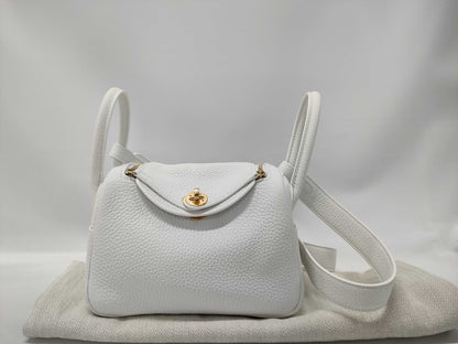 HERMES Lindy Mini Taurillon Clemence New White GP W Stamp Handbag