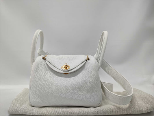 HERMES Lindy Mini Taurillon Clemence New White GP W Stamp Handbag