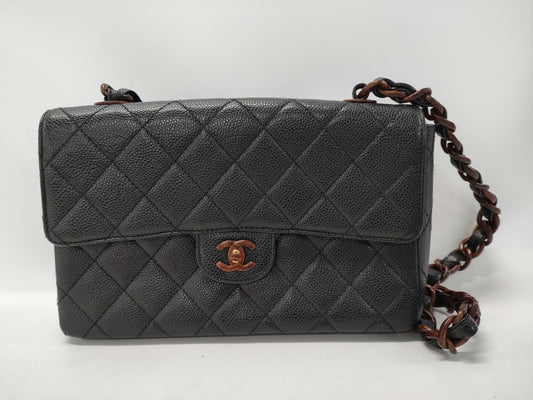 CHANEL Tortoiseshell Chain Shoulder Bag, Caviar Black, GP
