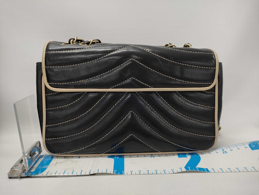 CHANEL Chain Shoulder Bag with V-Stitching, Lambskin, Black and Beige, GP Shoulder Bag