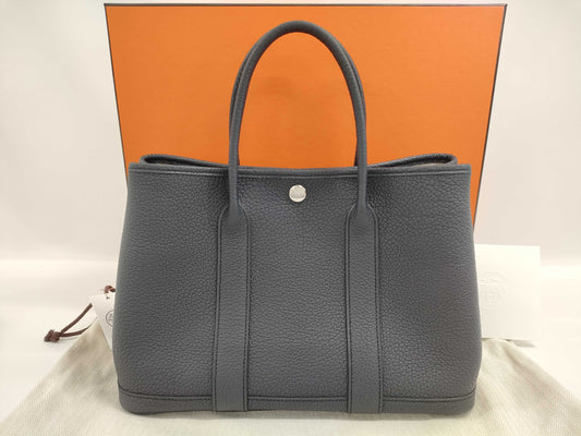 HERMES Garden Party 30 TPM Negonda Navy U Stamp Tote Bag