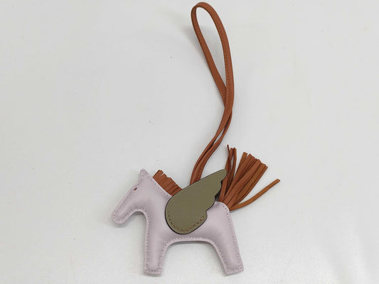 HERMES Rodeo Pegasus PM Charm, Mauve Pale/Beige Marfa/Pan d'Epice Double Stamp Charm