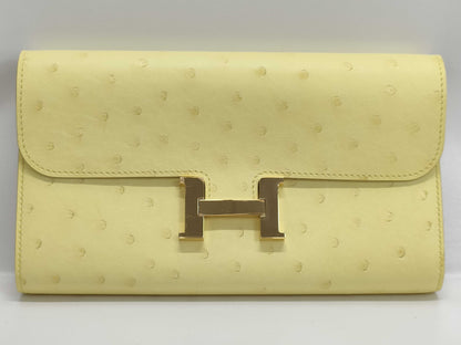 HERMES Constance To-Go Ostrich Limoncello Shoulder Bag with Gold Hardware and Double Stamp