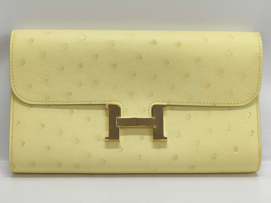 HERMES Constance To-Go Ostrich Limoncello Shoulder Bag with Gold Hardware and Double Stamp