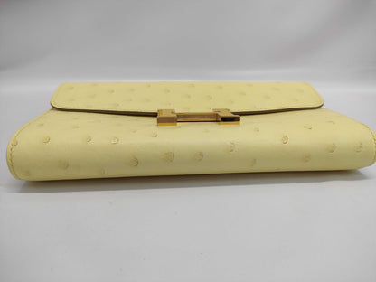 HERMES Constance To-Go Ostrich Limoncello Shoulder Bag with Gold Hardware and Double Stamp
