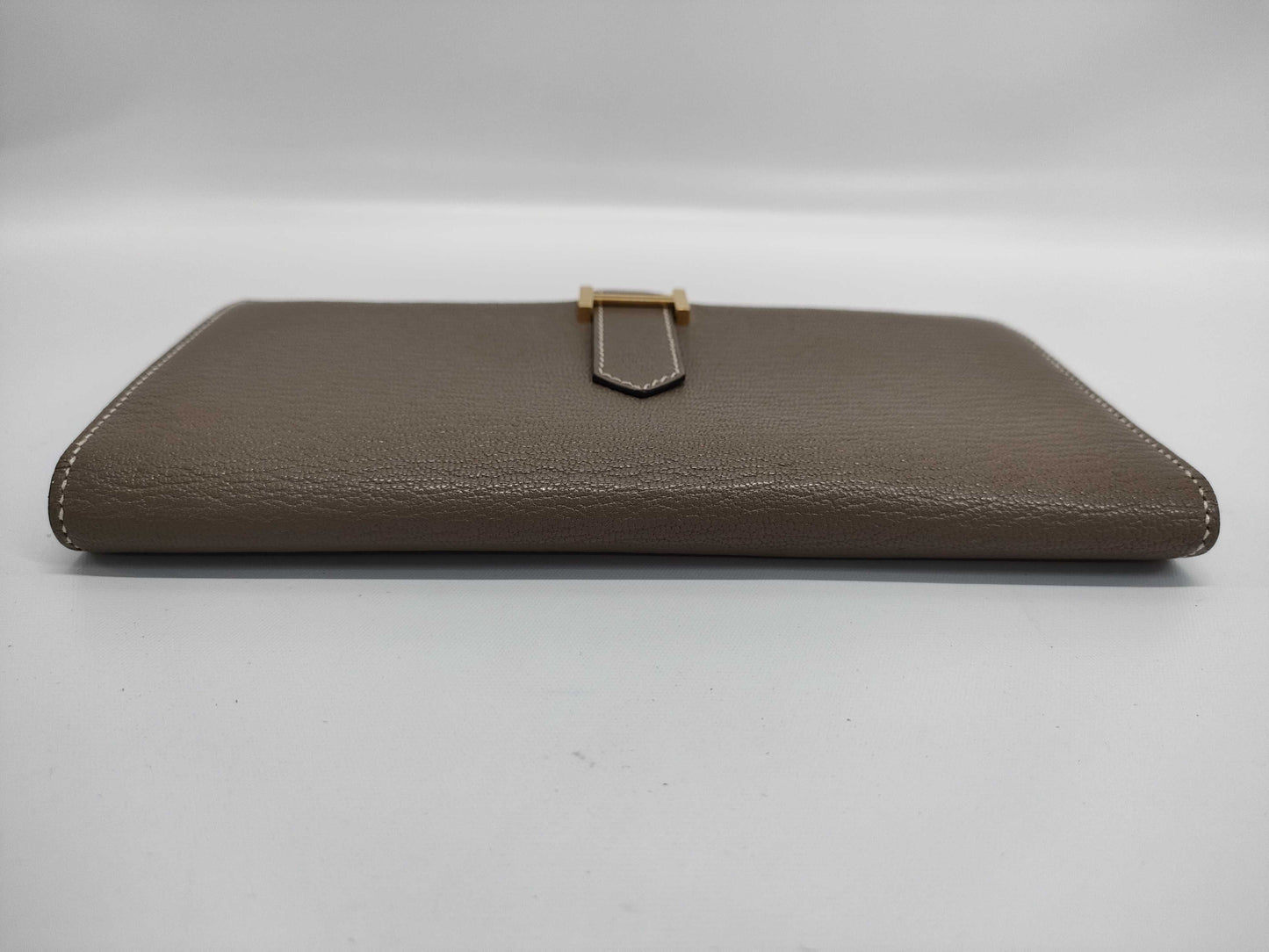 HERMES Bearn Soufflet Etoupe Wallet with Gold Hardware and GP U Stamp