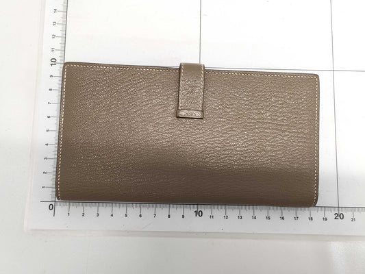 HERMES Bearn Soufflet Etoupe Wallet with Gold Hardware and GP U Stamp