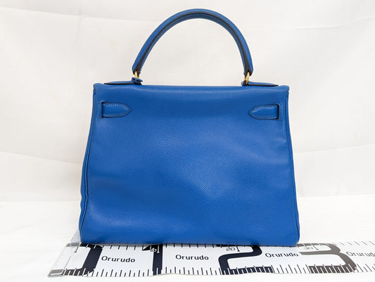 HERMES Kelly 28 Couchvel Blue France Handbag with B Stamp