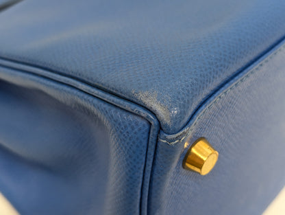 HERMES Kelly 28 Couchvel Blue France Handbag with B Stamp