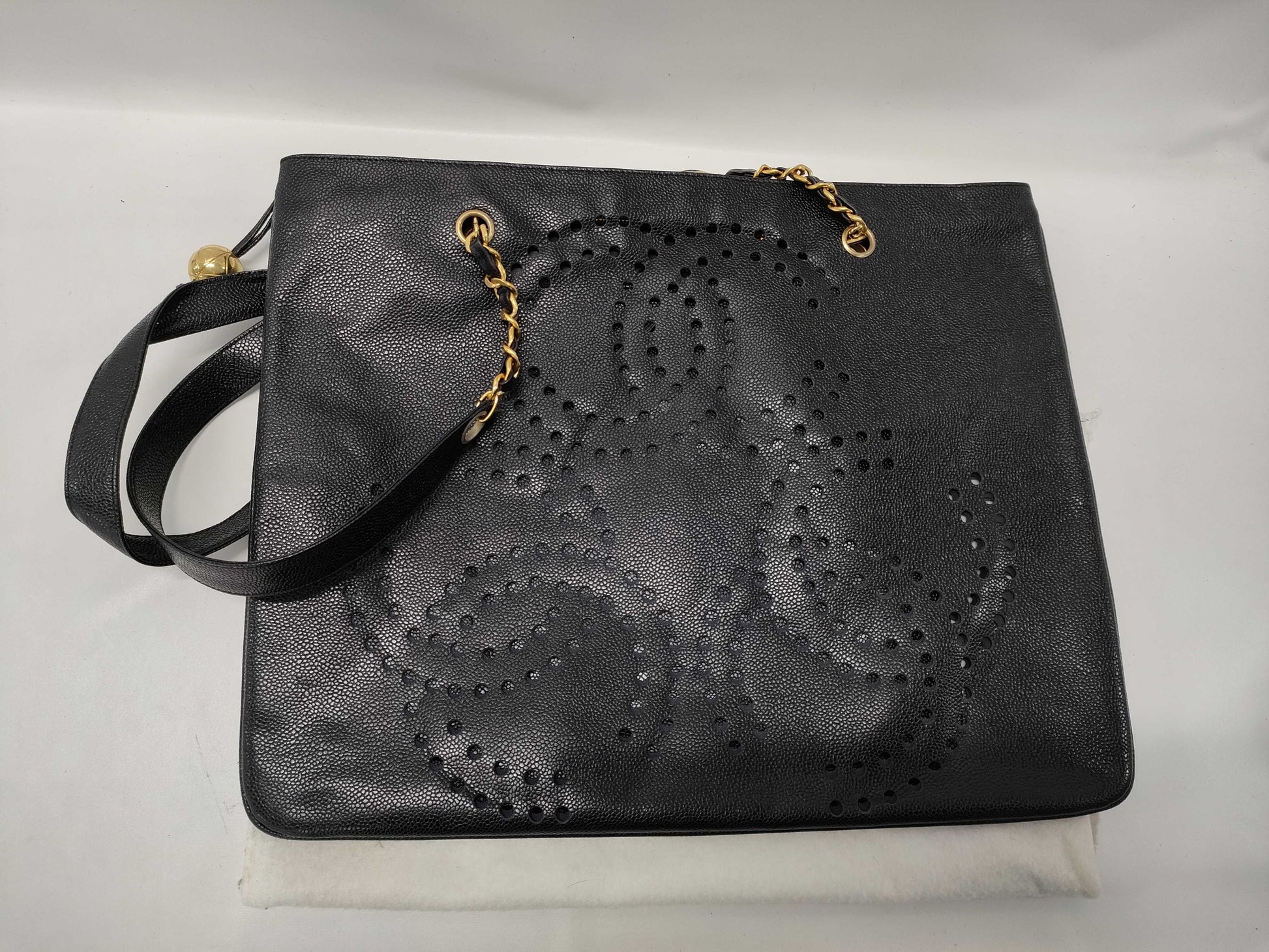 CHANEL Triple Coco Punching Tote Bag Caviar Skin Tote Bag