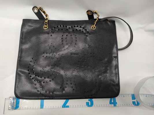 CHANEL Triple Coco Punching Tote Bag Caviar Skin Tote Bag
