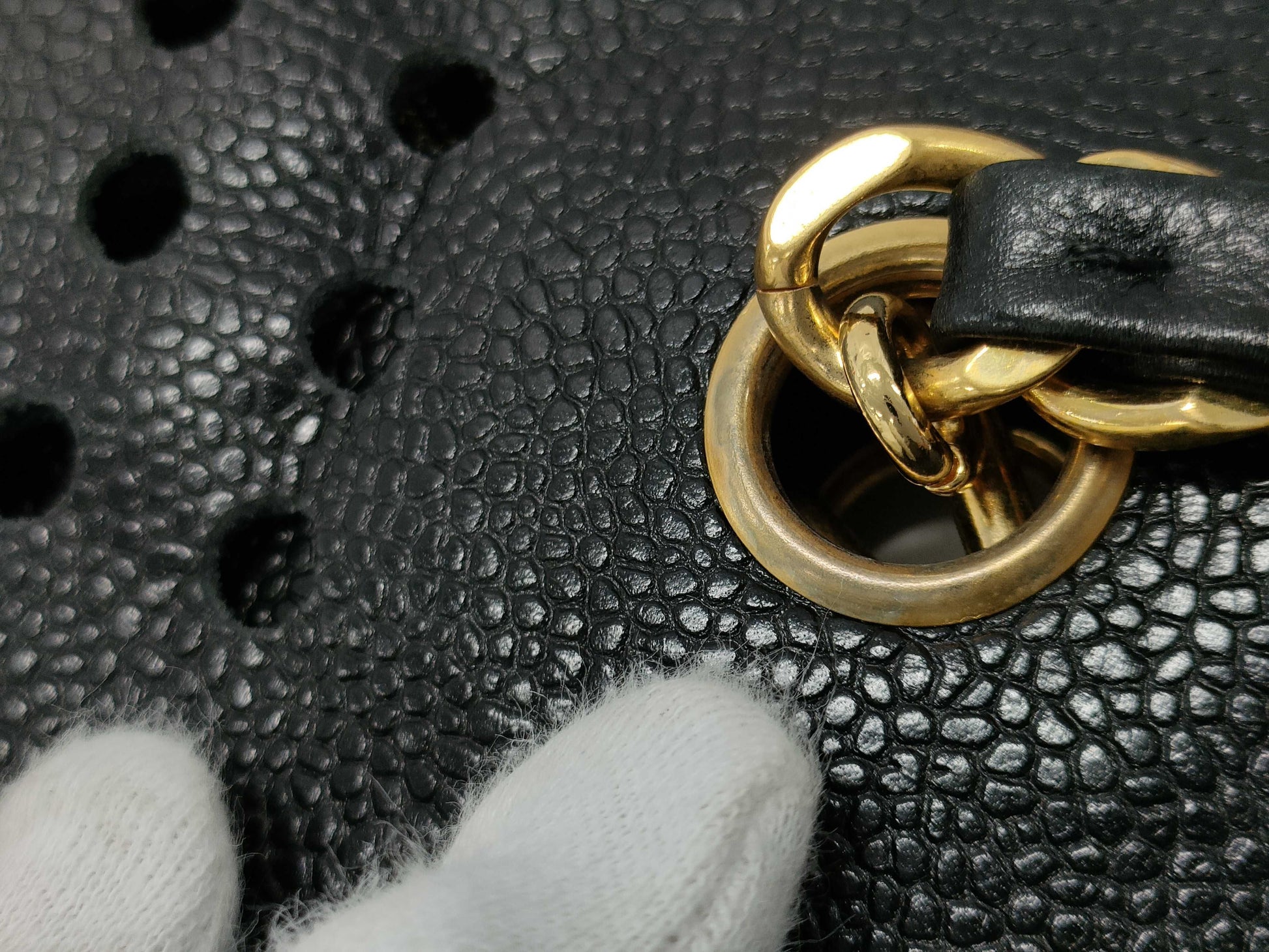 CHANEL Triple Coco Punching Tote Bag Caviar Skin Tote Bag