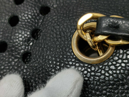 CHANEL Triple Coco Punching Tote Bag Caviar Skin Tote Bag