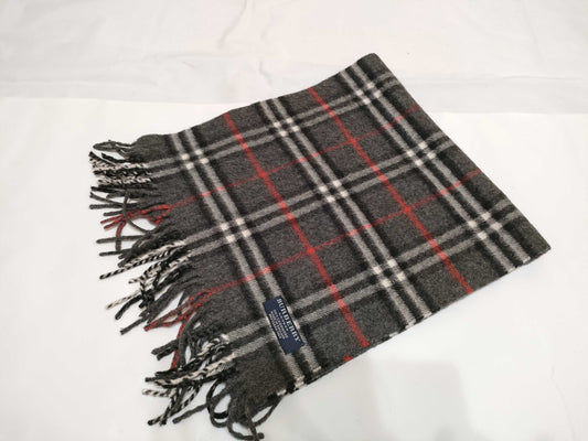 BURBERRY London 100% Cashmere Gray Nova Check Scarf