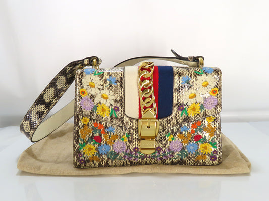 GUCCI GUCCI Sherry Line Python Sylvie Flower Embroidery 2-Way Shoulder Bag 421882 Shoulder Bag