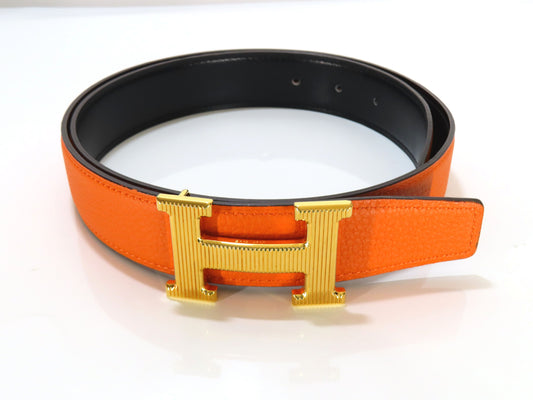 HERMES Constance H Storie U Stamp 2022 Gold Reversible Belt with Box