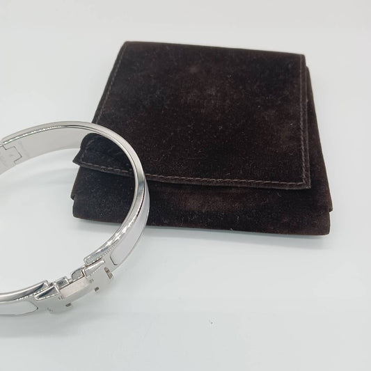 HERMES Click H Silver White Bracelet