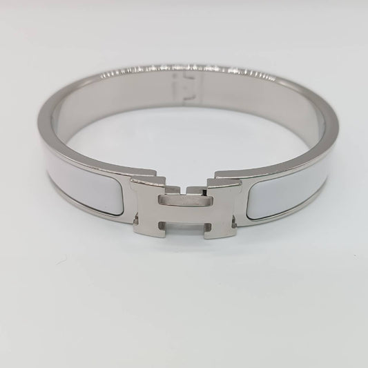 HERMES Click H Silver White Bracelet