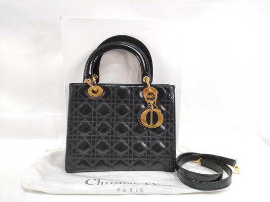 Dior Cannage Calfskin 2-Way Medium MA-0997 Black Handbag