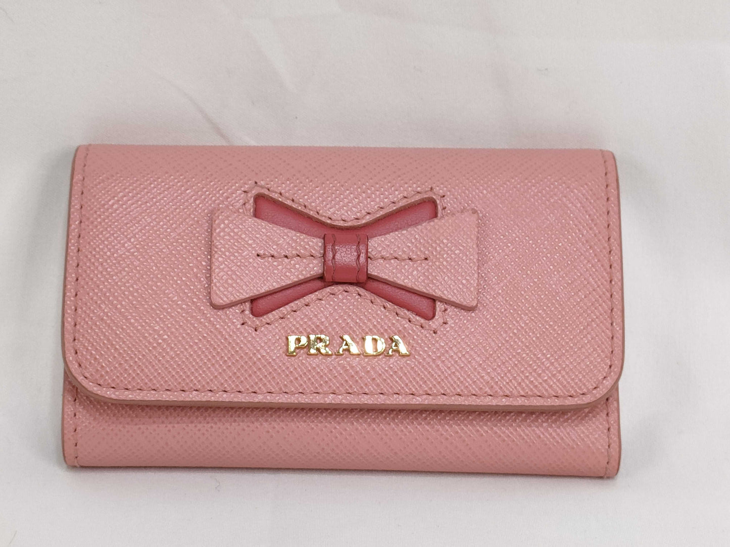 PRADA Prada Leather Ribbon 4-Ring Key Case, Pink