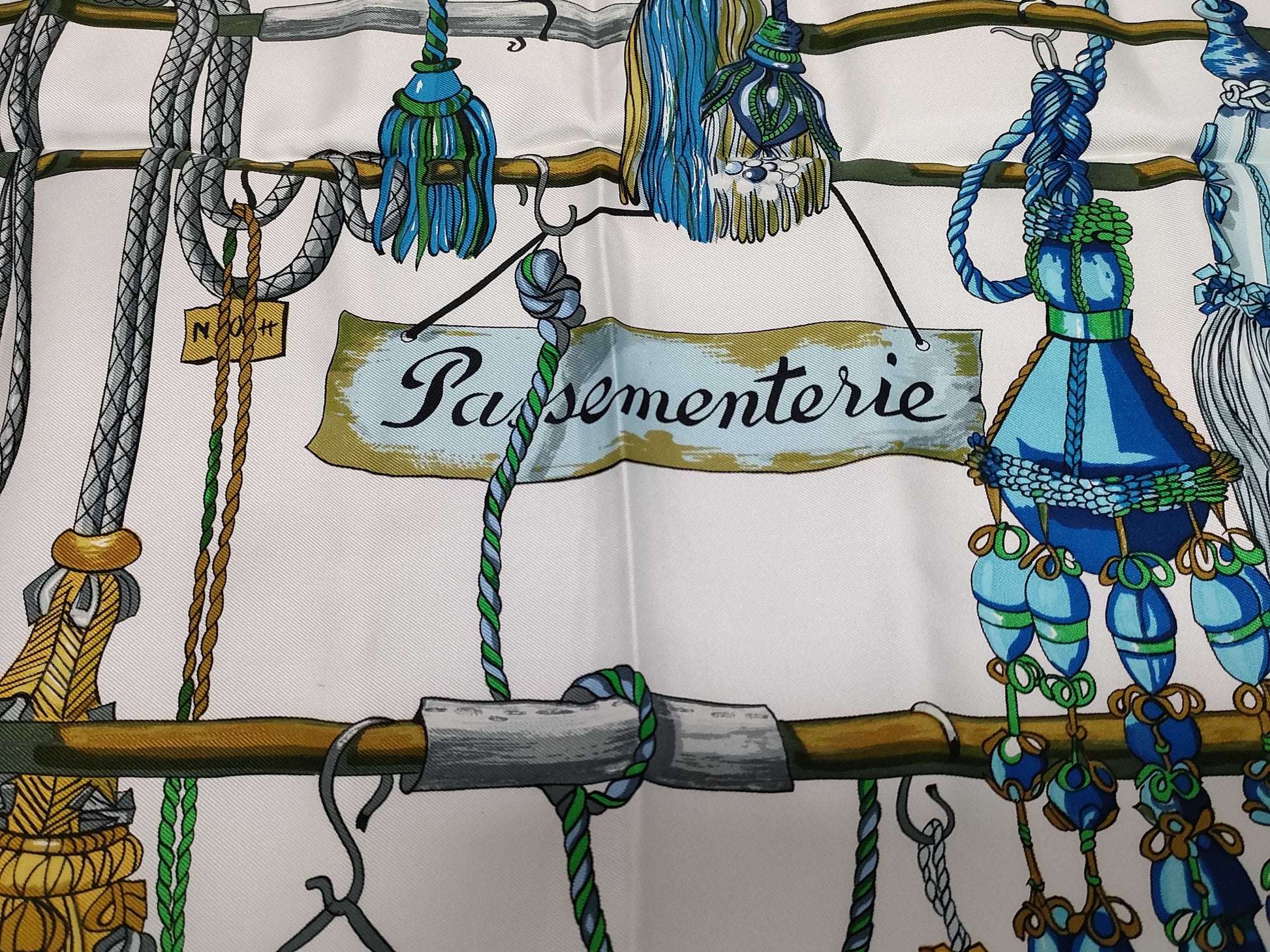 HERMES Carre 90 Pasementerie Scarf with String Decoration and Tag