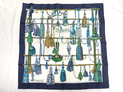 HERMES Carre 90 Pasementerie Scarf with String Decoration and Tag