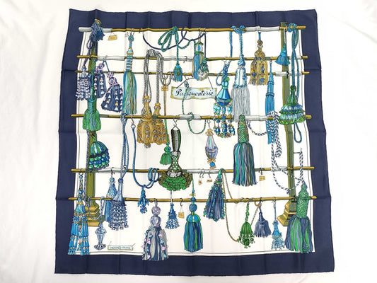 HERMES Carre 90 Pasementerie Scarf with String Decoration and Tag