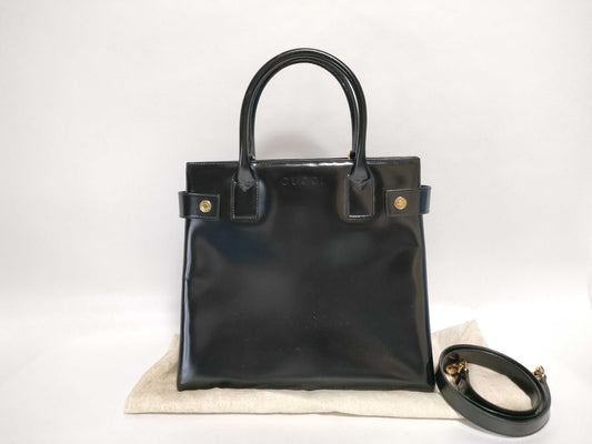 GUCCI Batent Leather Shoulder Bag, Black, 000.1113.0503, Handbag