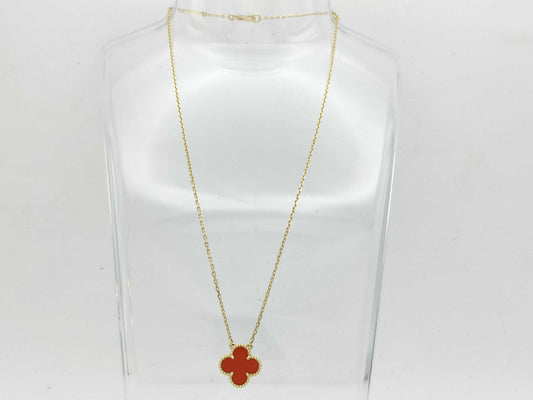 Van Cleef & Arpels Vintage Alhambra Carnelian Necklace in Yellow Gold and Au750, 5.3g 