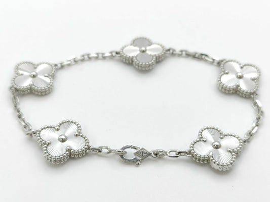 Van Cleef & Arpels Vintage Alhambra 5-Piece Guilloched WG Au750 18.5g Bracelet/Bangle 