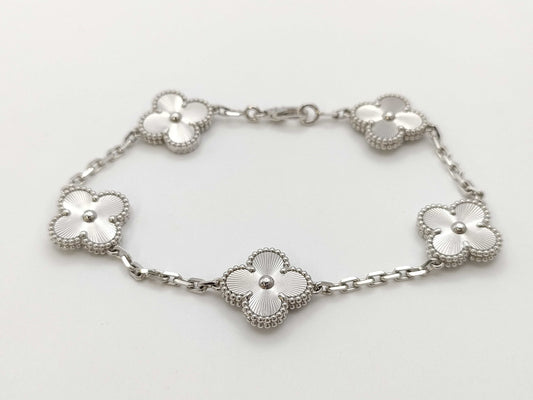 Van Cleef & Arpels Vintage Alhambra 5-Piece Guilloched WG Au750 18.5g Bracelet/Bangle 