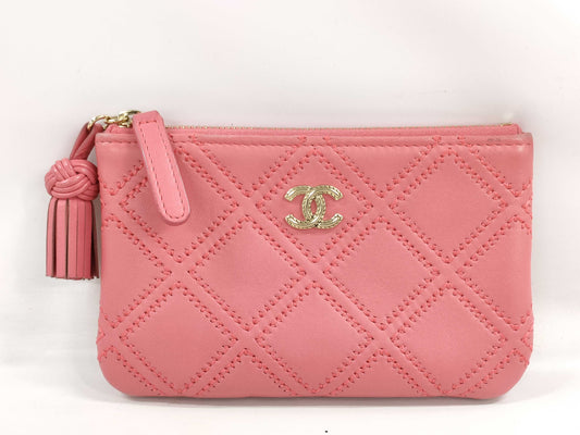 CHANEL Mini Pouch Leather Pink Pouch