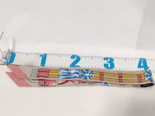 HERMES Twilly "Jumping" 100% Silk Scarf in Gray/Pink/Multicolor