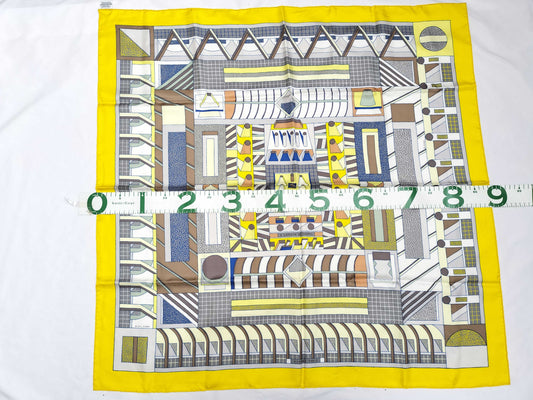 HERMES Carré 90 Garden of Shapes 100% Silk Scarf Yellow/Multicolor