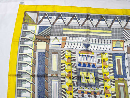 HERMES Carré 90 Garden of Shapes 100% Silk Scarf Yellow/Multicolor