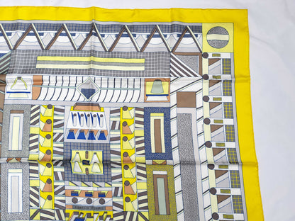 HERMES Carré 90 Garden of Shapes 100% Silk Scarf Yellow/Multicolor