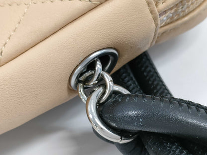 CHANEL Cambon Line Shoulder Bag, Leather, Beige/Black