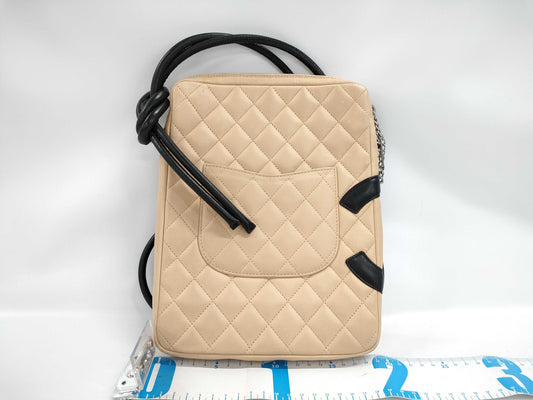 CHANEL Cambon Line Shoulder Bag, Leather, Beige/Black