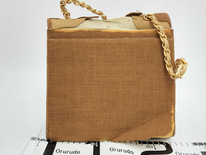 CHANEL Chain Shoulder Bag, Turn Lock, Linen, Brown, Shoulder Bag