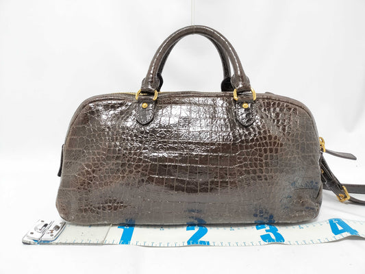 Miu Miu Miu Miu 2-Way Handbag with Long Strap, Crocodile Embossed, Brown