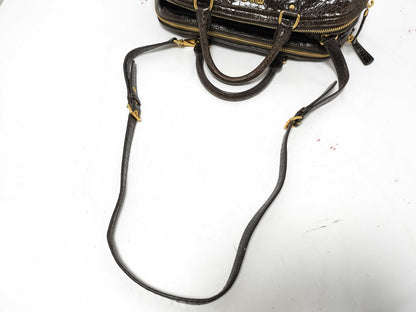 Miu Miu Miu Miu 2-Way Handbag with Long Strap, Crocodile Embossed, Brown