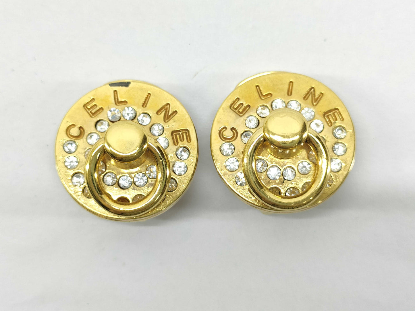 CELINE Logo Rhinestone Earrings