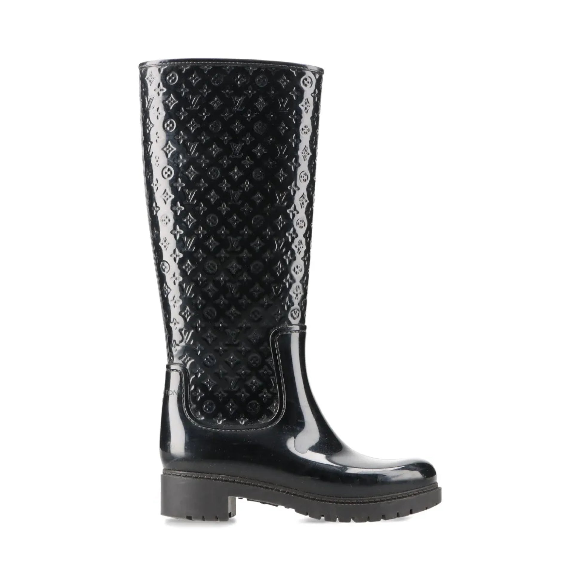LOUIS VUITTON Monogram Splash Line Rubber Rain Boots, Size 35