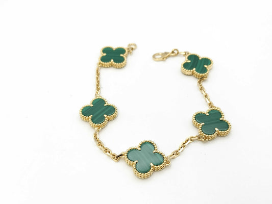 Van Cleef & Arpels Vintage Alhambra 5-Piece Malachite Bracelet in Yellow Gold and Au750, 12.7g