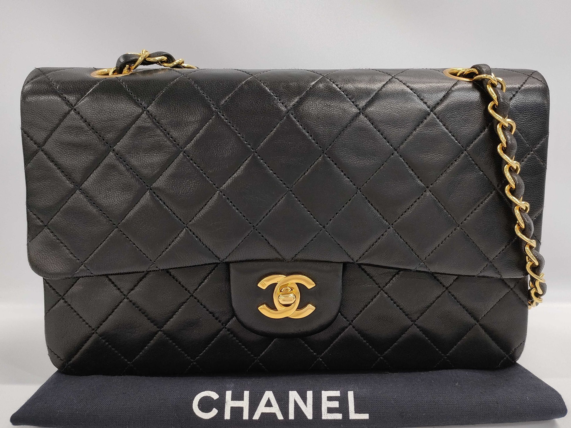 CHANEL Matelasse 25 Lambskin Double Flap Double Chain Bag in Black with Gold Hardware, 3960488 A01112 Shoulder Bag