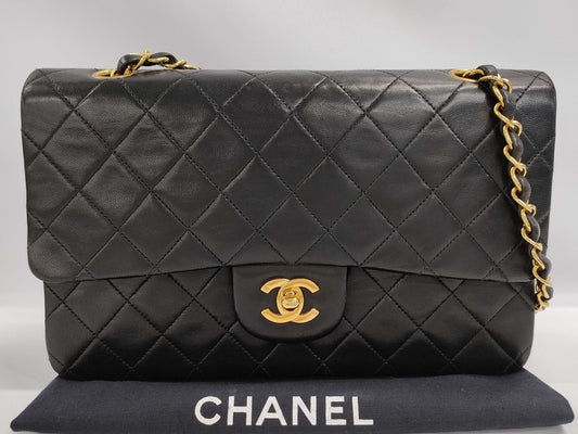 CHANEL Matelasse 25 Lambskin Double Flap Double Chain Bag in Black with Gold Hardware, 3960488 A01112 Shoulder Bag